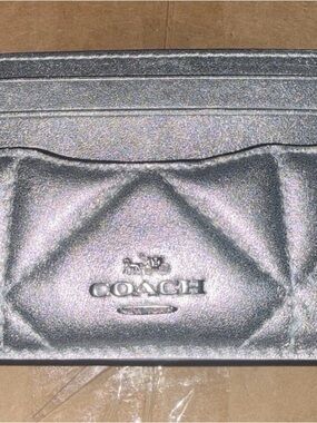 Coach Quilted Metallic Card Case in Silver